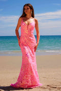Nox Anabel A1587 Deep V-Neck Floral Sequined Tulle Dress