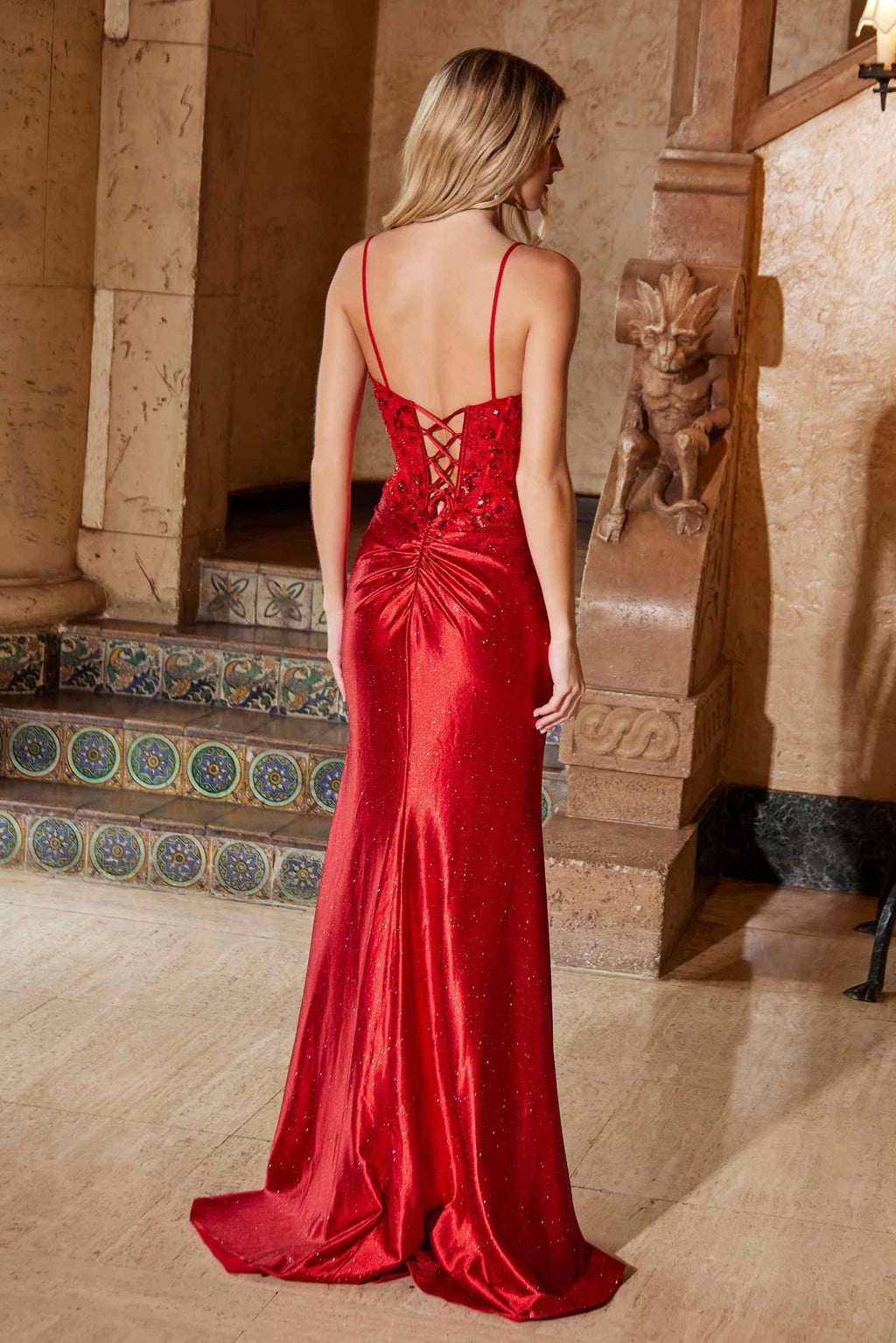 Nox Anabel A1590 Figure-Flattering Satin Prom Dress Front Slit