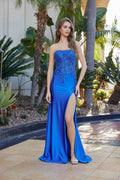 Nox Anabel A1743 Fitted Stretch Satin Sequin Applique Prom Gown