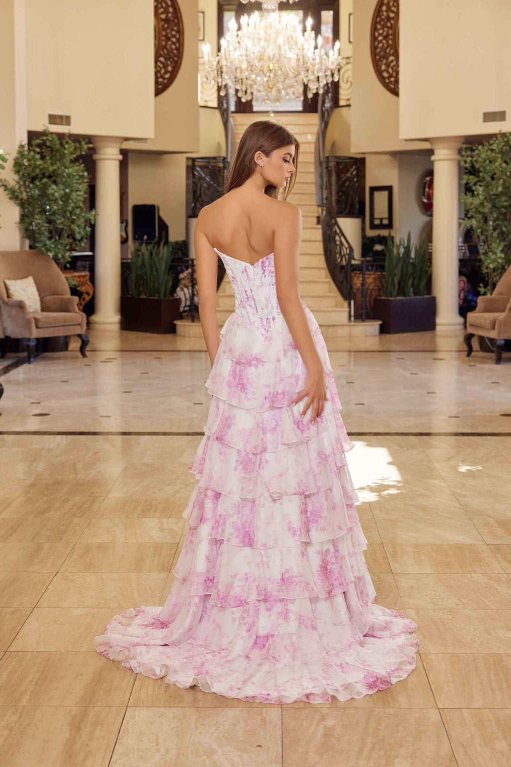 Nox Anabel A1752 Flowy Strapless A-Line Ruffled Layered Chiffon Prom Gown
