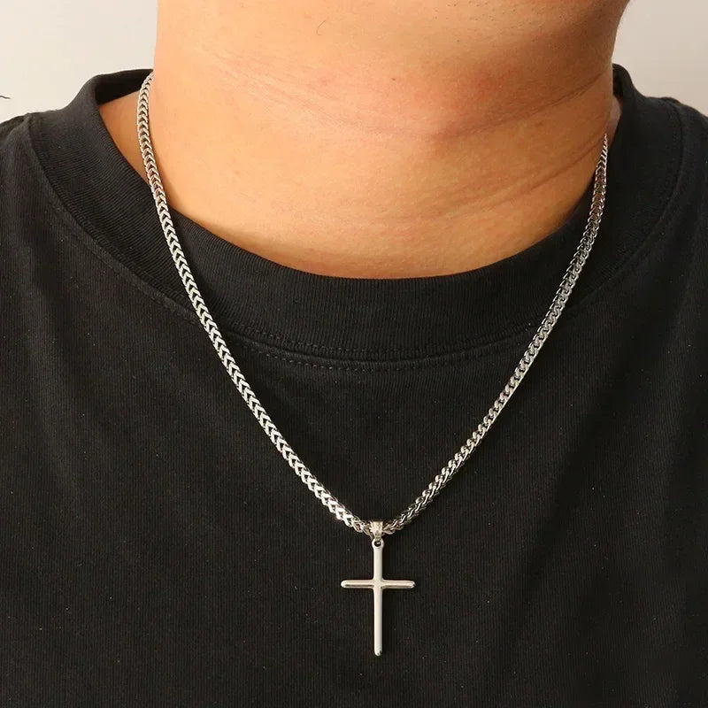 Punk Cross Pendant Link Chain for Men Women 316L Stainless Steel Hip Hop Necklace Gold Silver Fashion Jewelry Gift Waterproof