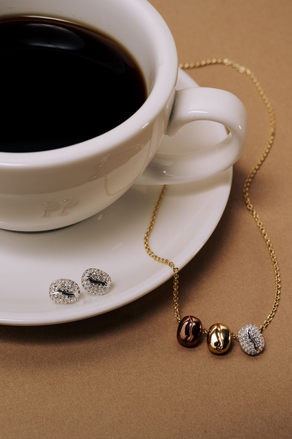 Coffee Bean 'Happiness, Wealth, Health' Engraved Pendant Necklace