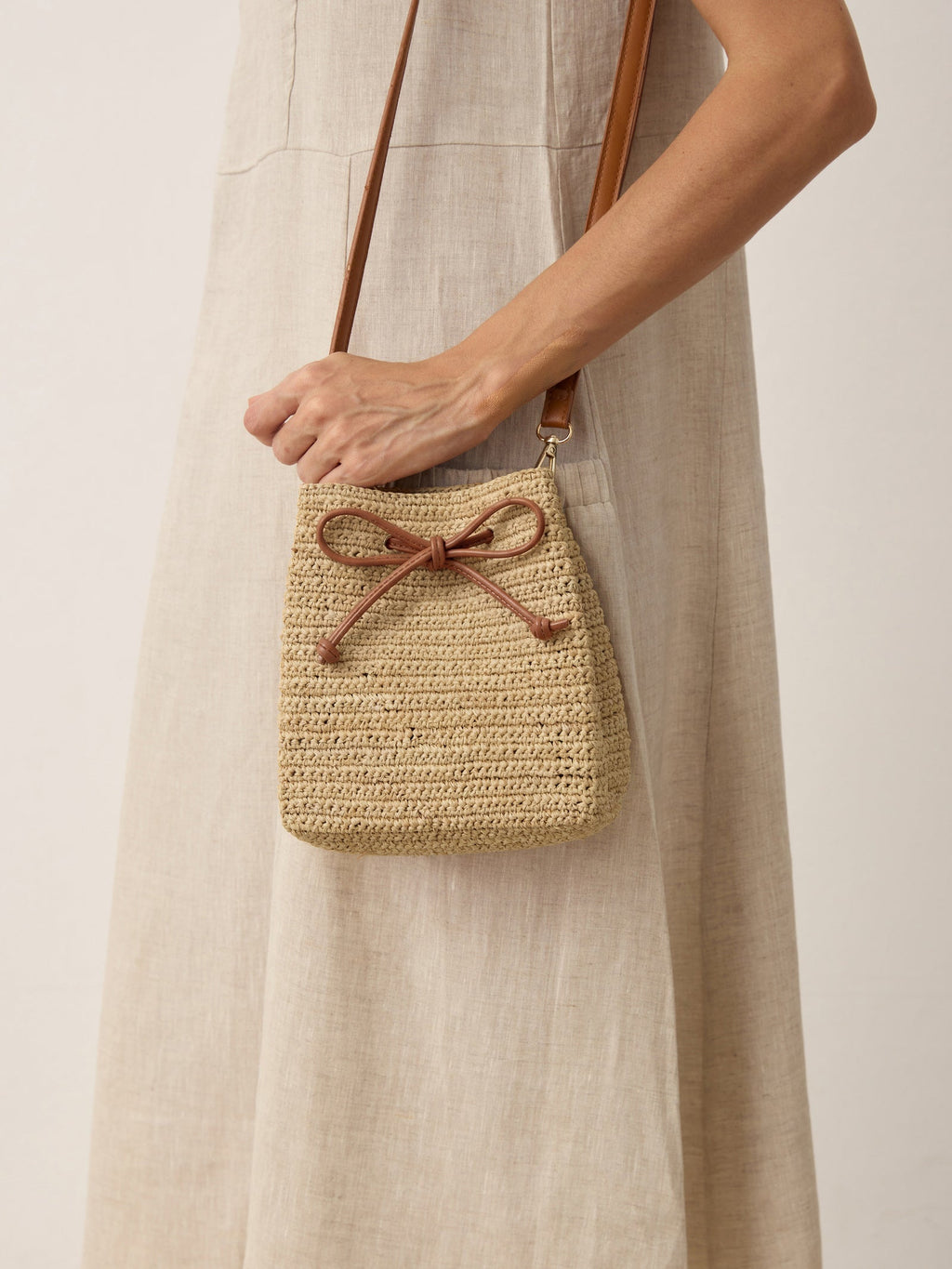 Mini Handwoven Raffia Drawstring Crossbody Bag