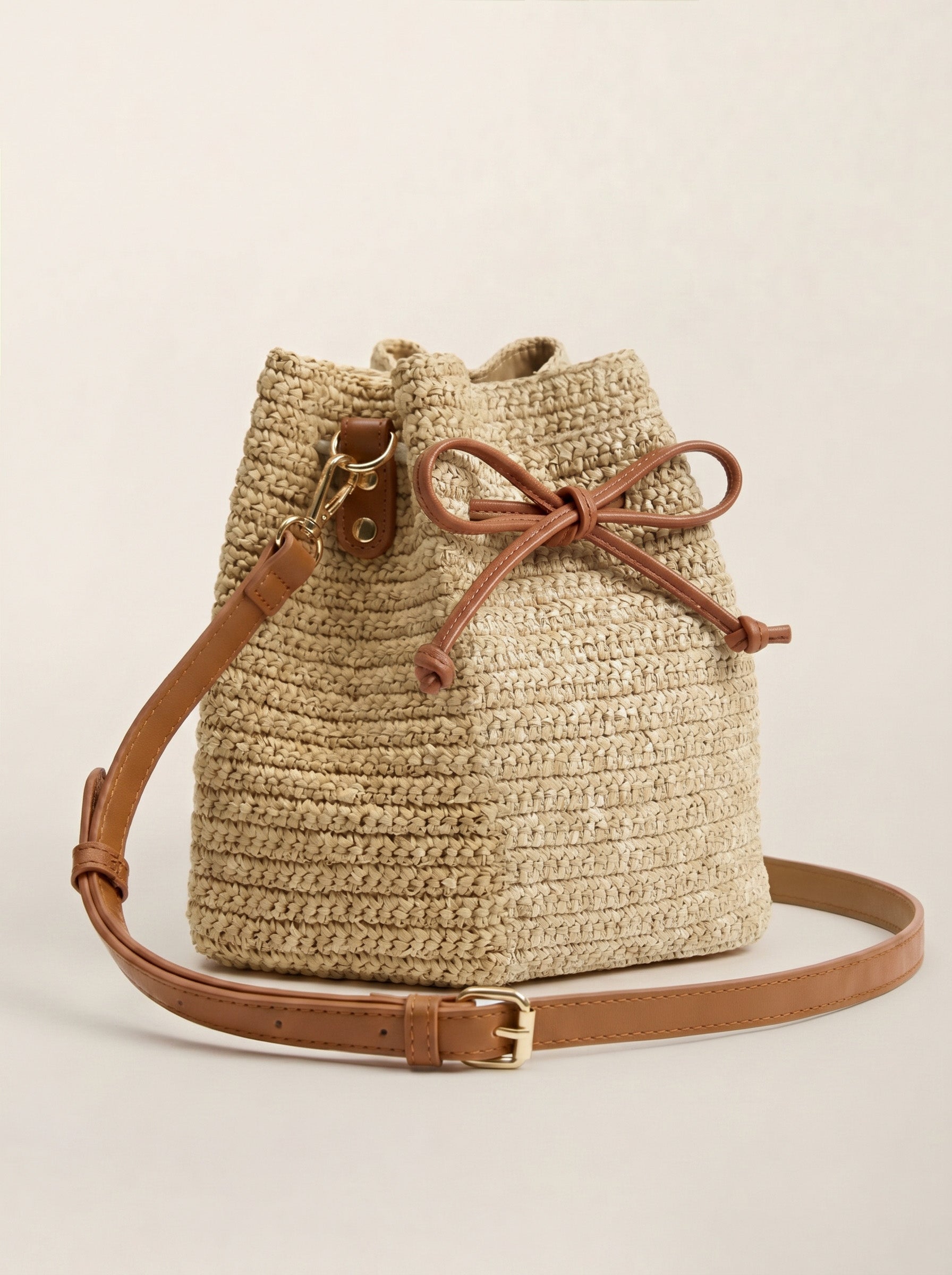 Mini Handwoven Raffia Drawstring Crossbody Bag
