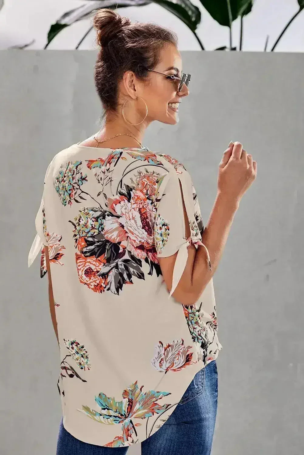 Apricot Floral Twist Short Sleeve Blouse Women’s Top | Femstylo