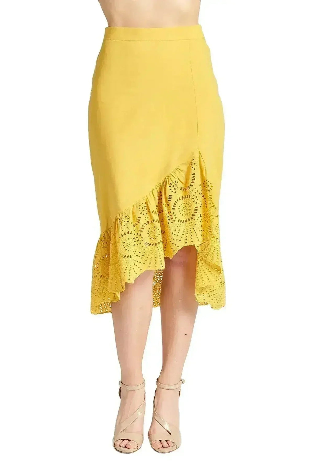 Aster Skirt - Cotton eyelet asymmetric hi-lo skirt marigold