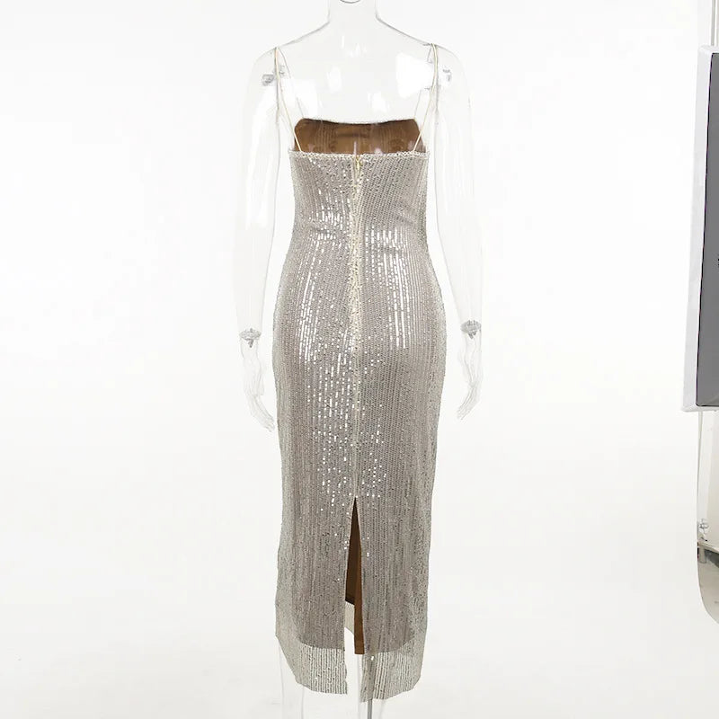 Sleeveless Glitter Sequined Evening Party Club Maxi Dress