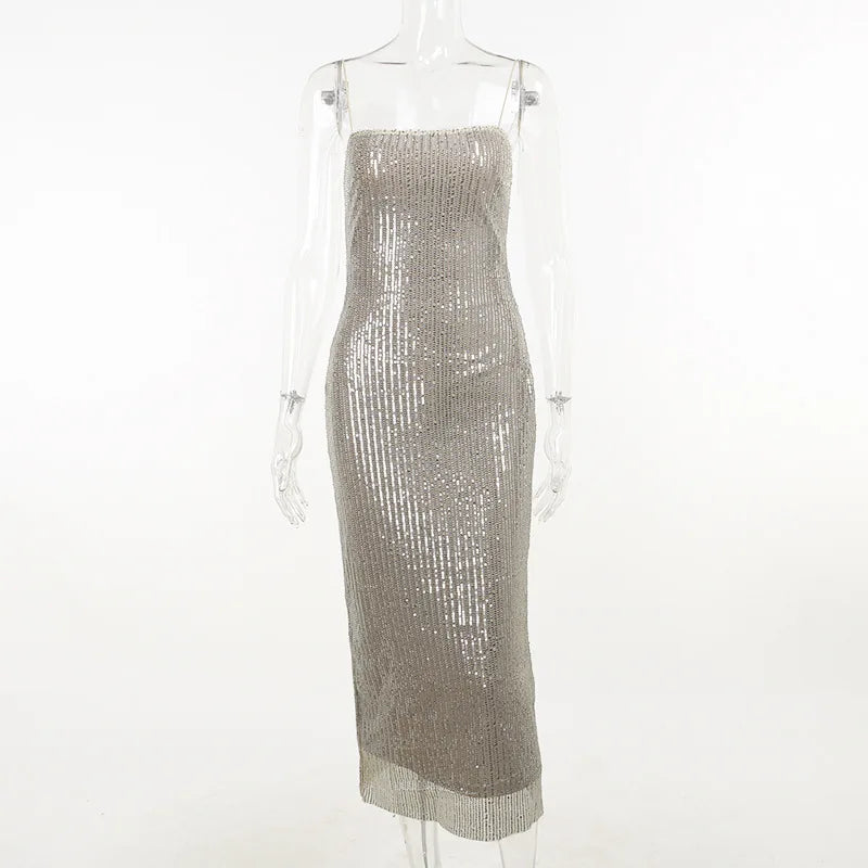 Sleeveless Glitter Sequined Evening Party Club Maxi Dress