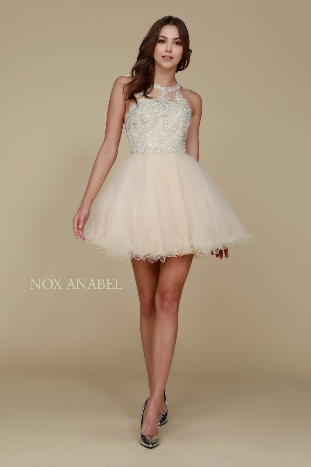 Nox Anabel B652 Short Dress Poofy A-Line Tulle Skirt Halter Neck