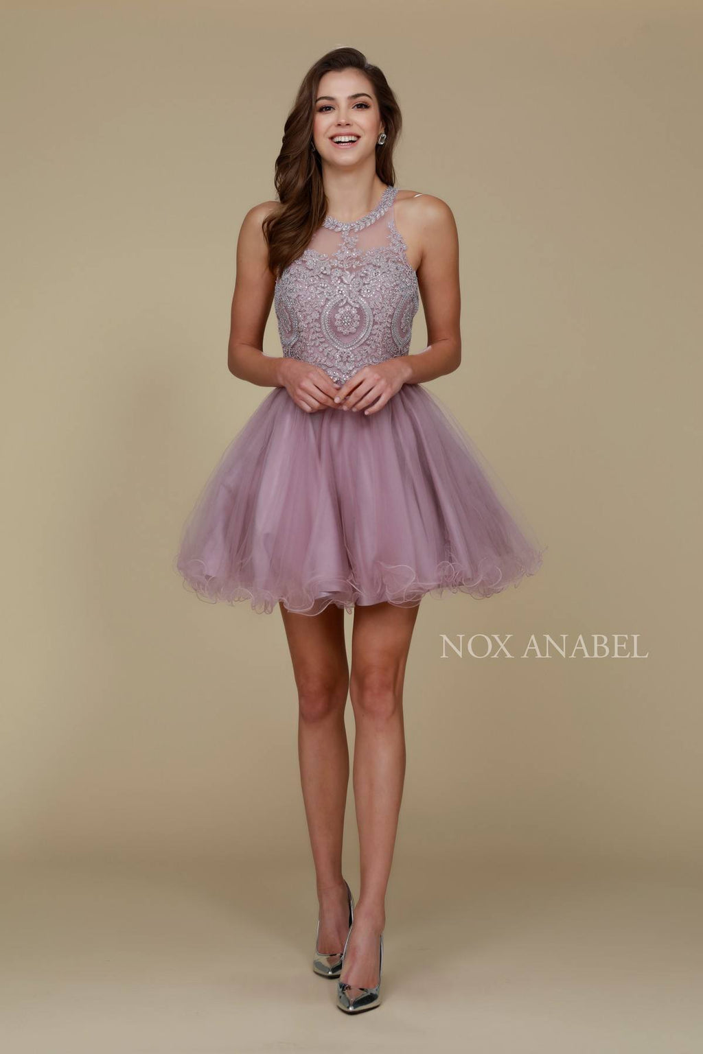 Nox Anabel B652 Short Dress Poofy A-Line Tulle Skirt Halter Neck
