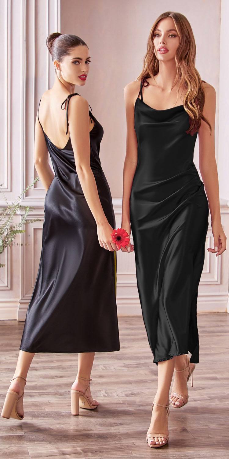 CLEARANCE - Cinderella Divine BD103 Satin Mauve Midi Length Dress Neck (Size S)