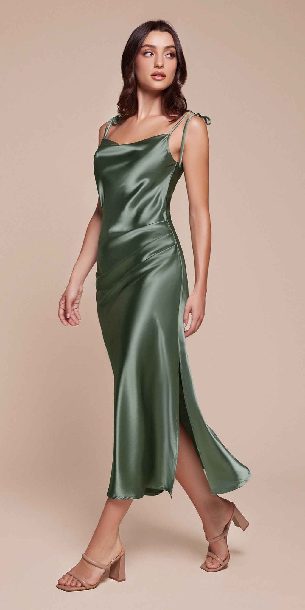 CLEARANCE - Cinderella Divine BD103 Satin Mauve Midi Length Dress Neck (Size S)