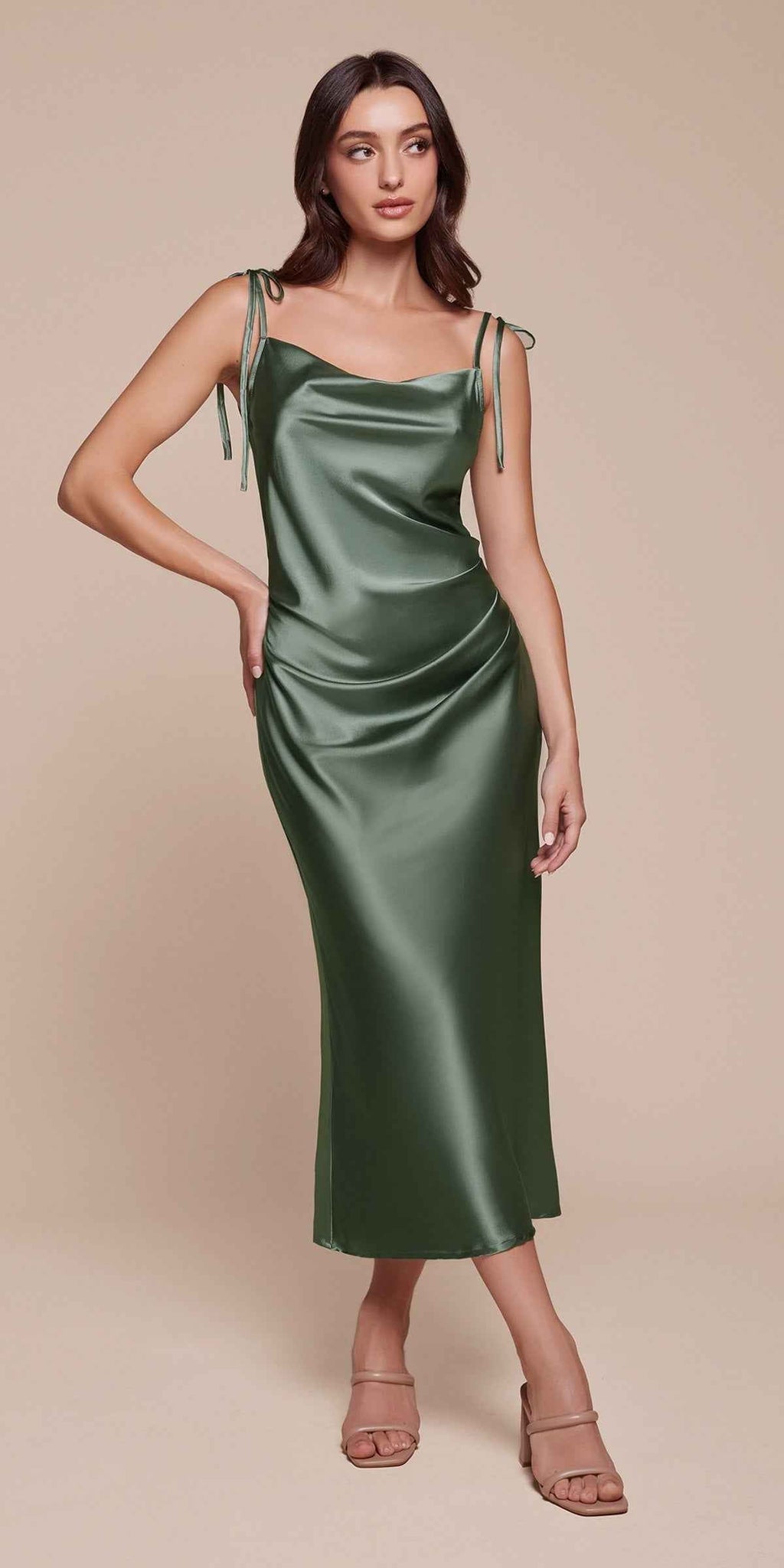 CLEARANCE - Cinderella Divine BD103 Satin Mauve Midi Length Dress Neck (Size S)