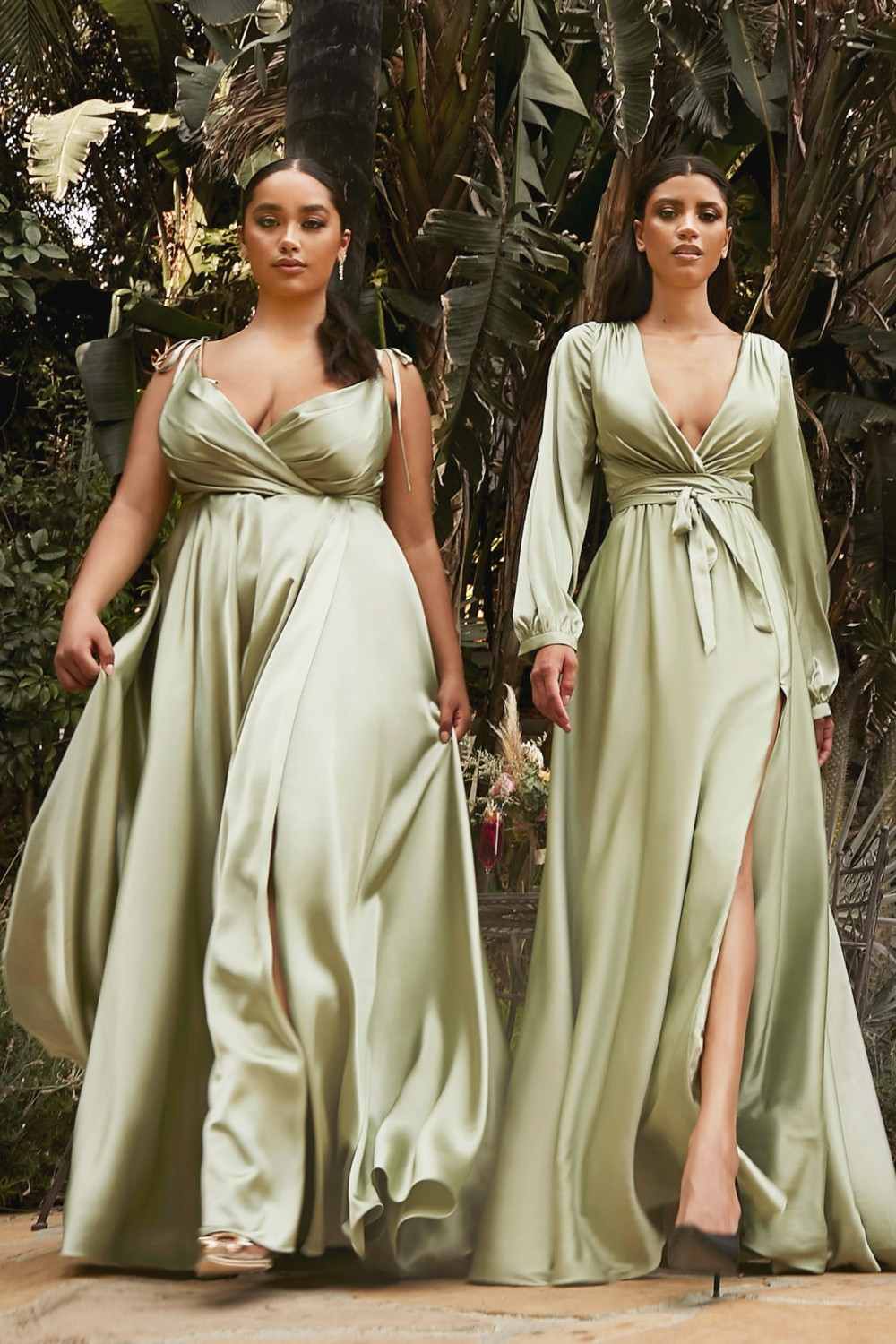 Cinderella Divine BD105 Flowy Satin A-Line Gown with Leg Slit