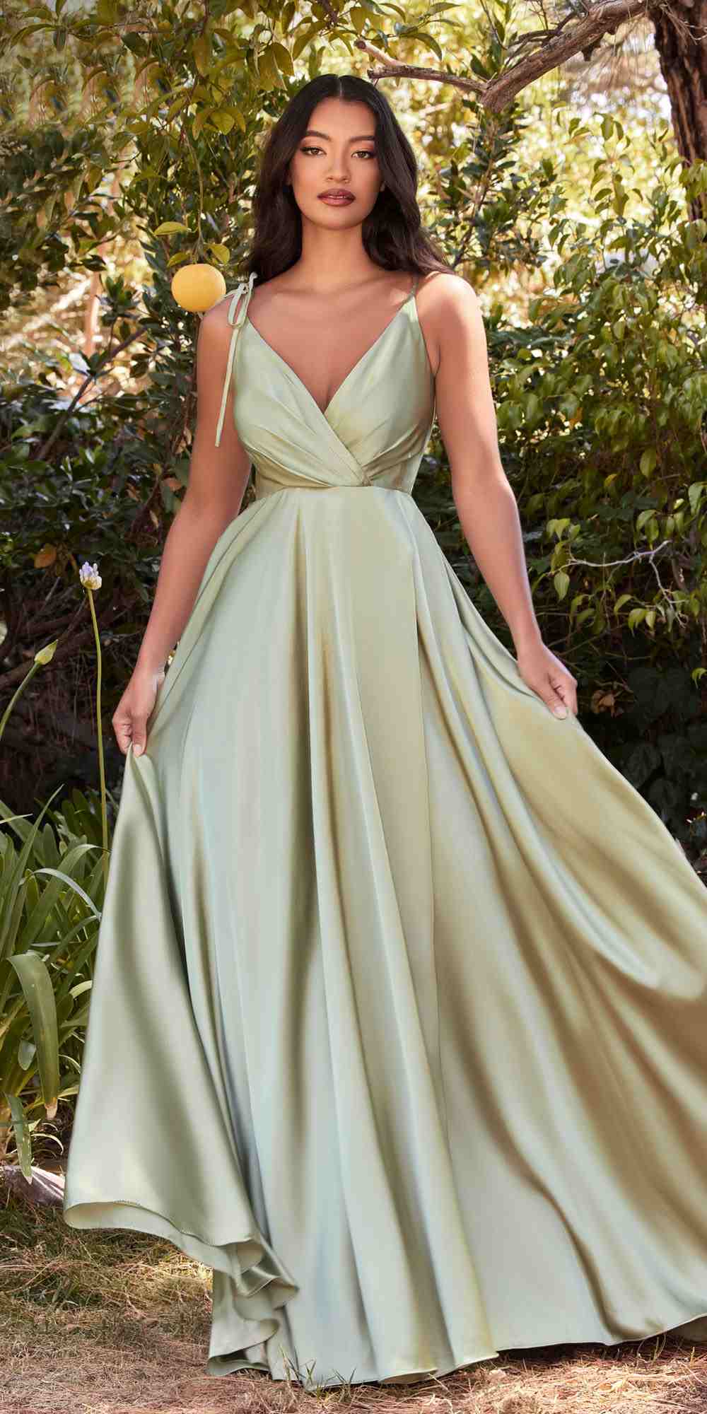 Cinderella Divine BD105 Flowy Satin A-Line Gown with Leg Slit