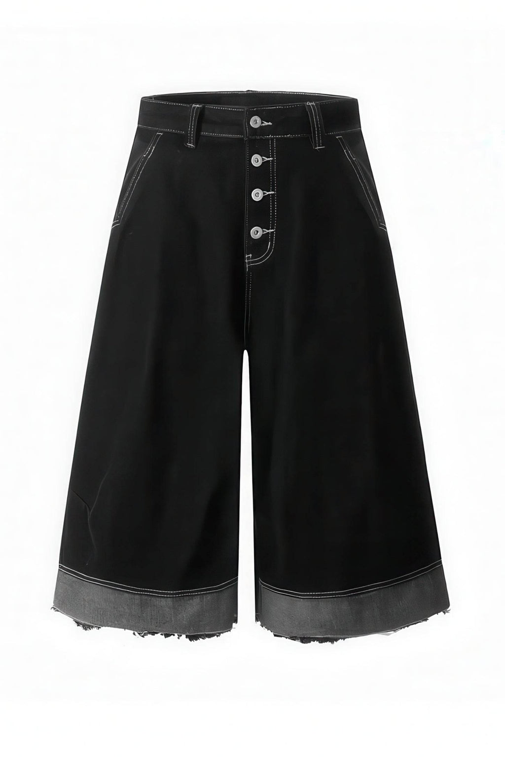 Button-Fly Cropped Jeans - Streetwear Washed Wide Leg Pants