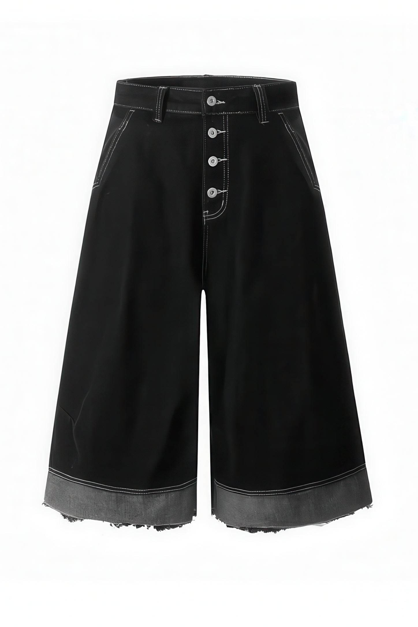 Button-Fly Cropped Jeans - Streetwear Washed Wide Leg Pants