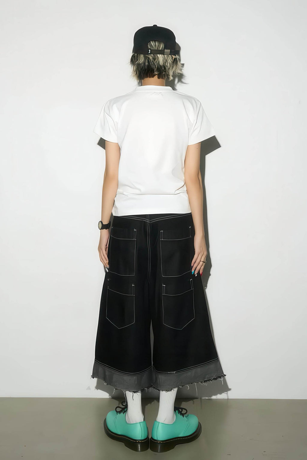 Button-Fly Cropped Jeans - Streetwear Washed Wide Leg Pants