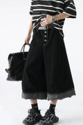 Button-Fly Cropped Jeans - Streetwear Washed Wide Leg Pants