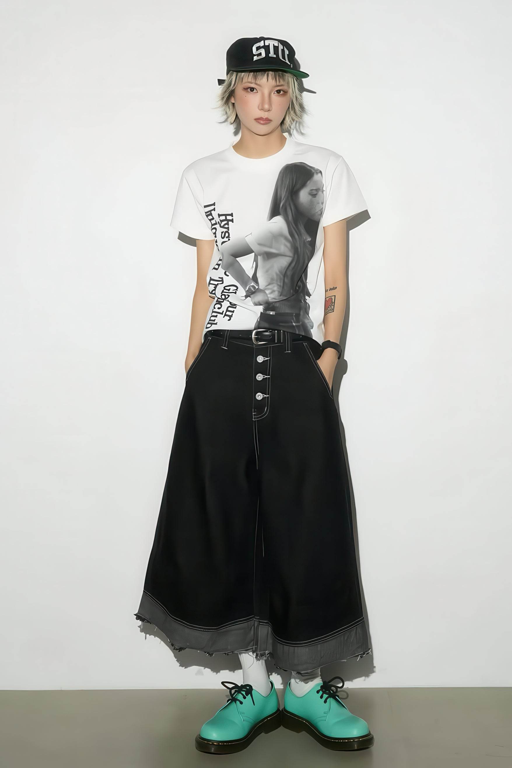 Button-Fly Cropped Jeans - Streetwear Washed Wide Leg Pants