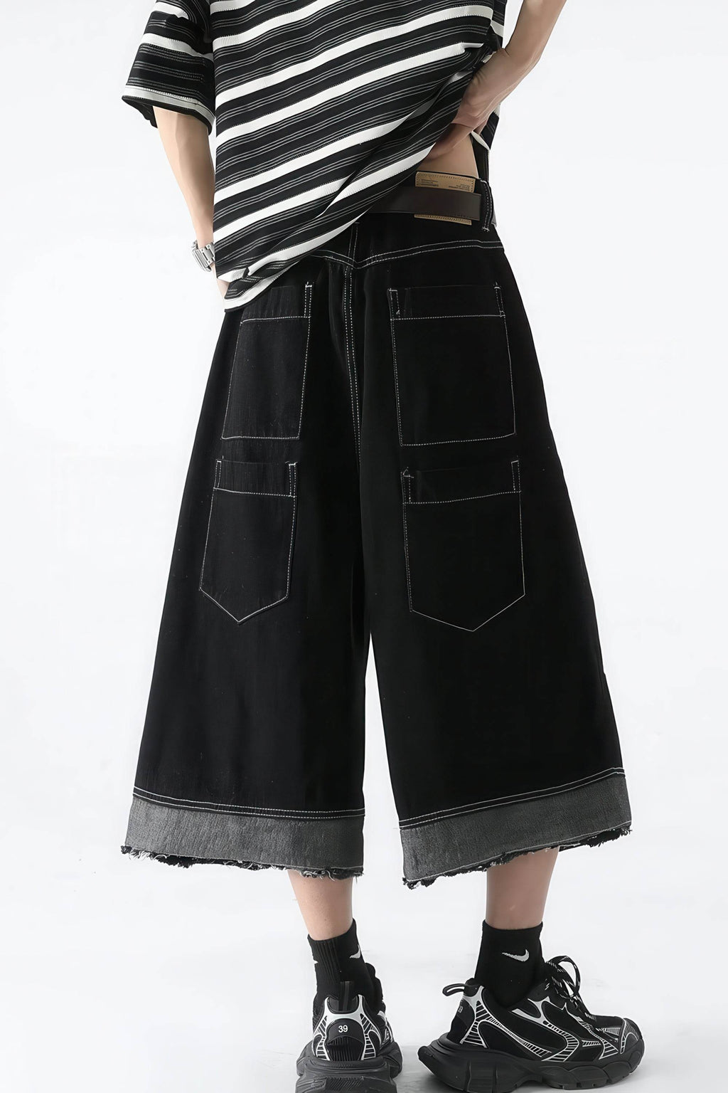 Button-Fly Cropped Jeans - Streetwear Washed Wide Leg Pants