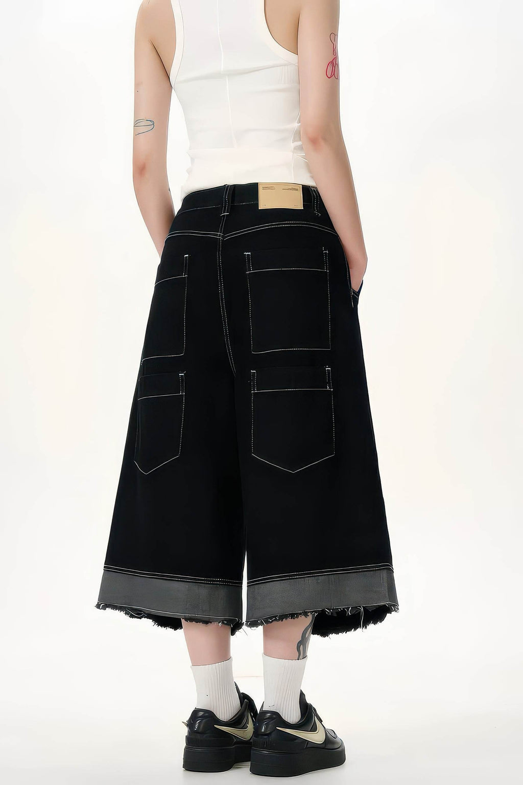 Button-Fly Cropped Jeans - Streetwear Washed Wide Leg Pants