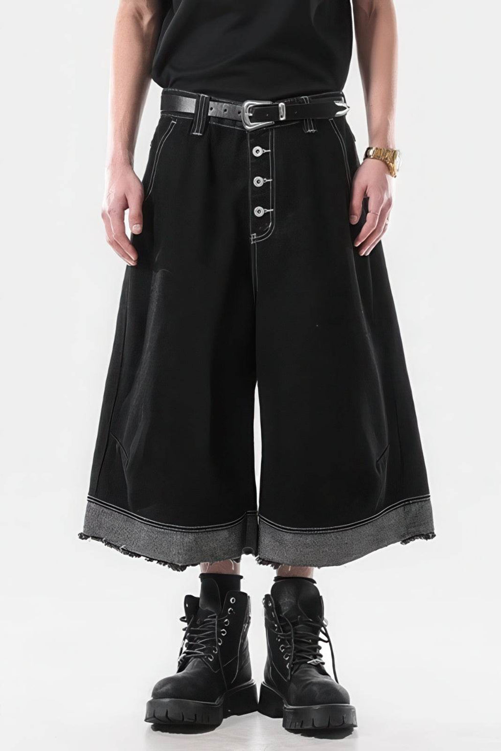Button-Fly Cropped Jeans - Streetwear Washed Wide Leg Pants
