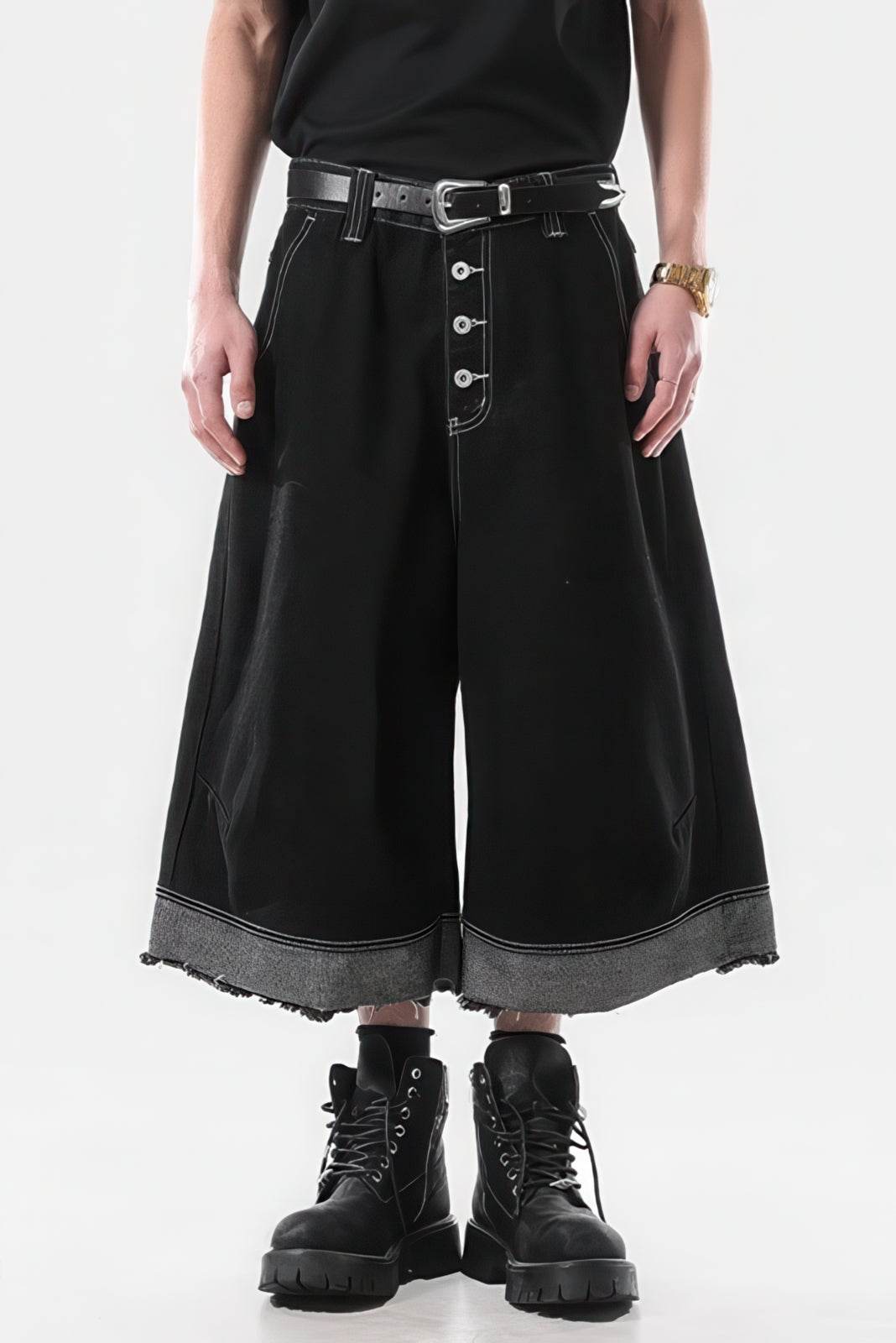 Button-Fly Cropped Jeans - Streetwear Washed Wide Leg Pants