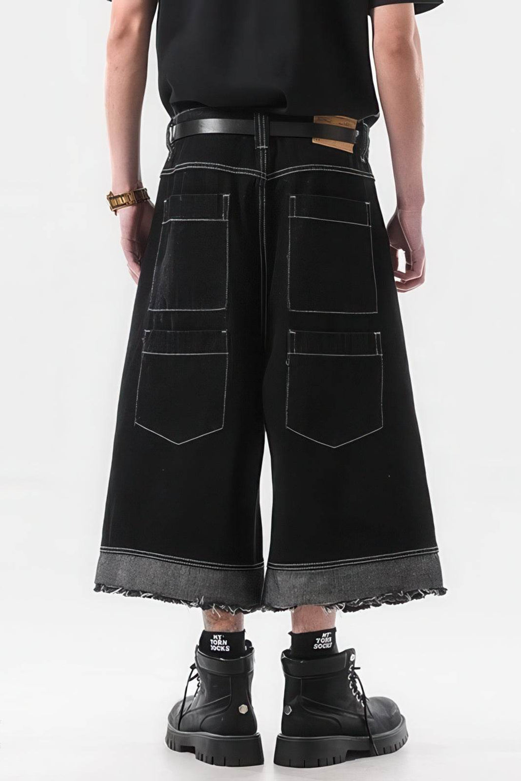 Button-Fly Cropped Jeans - Streetwear Washed Wide Leg Pants