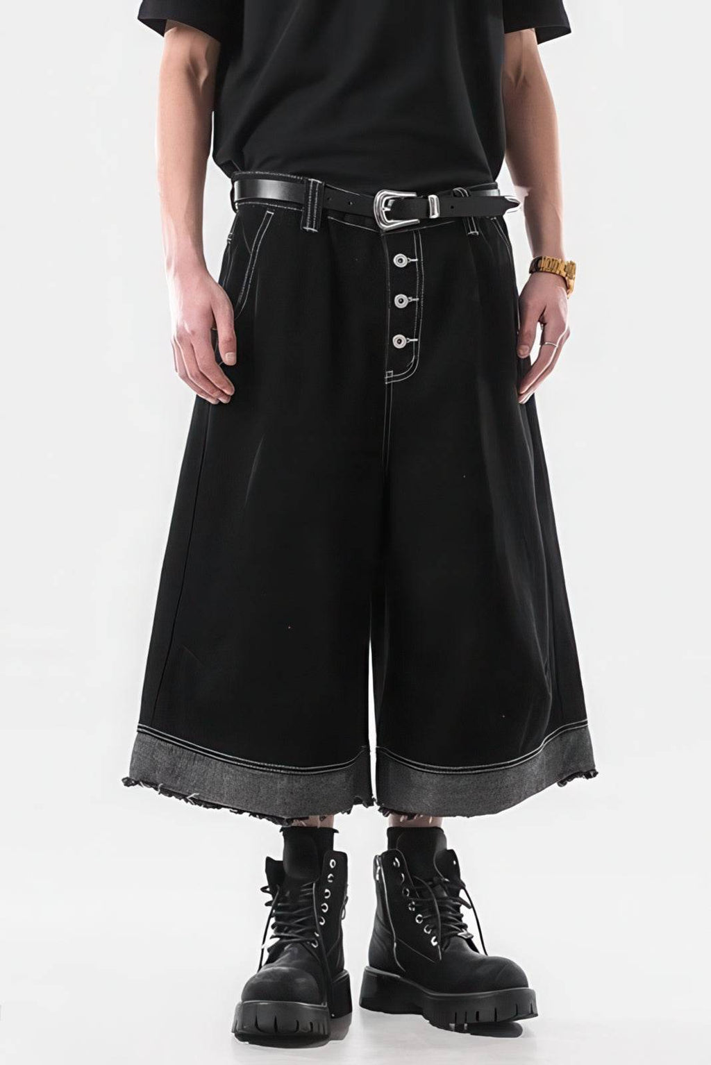 Button-Fly Cropped Jeans - Streetwear Washed Wide Leg Pants