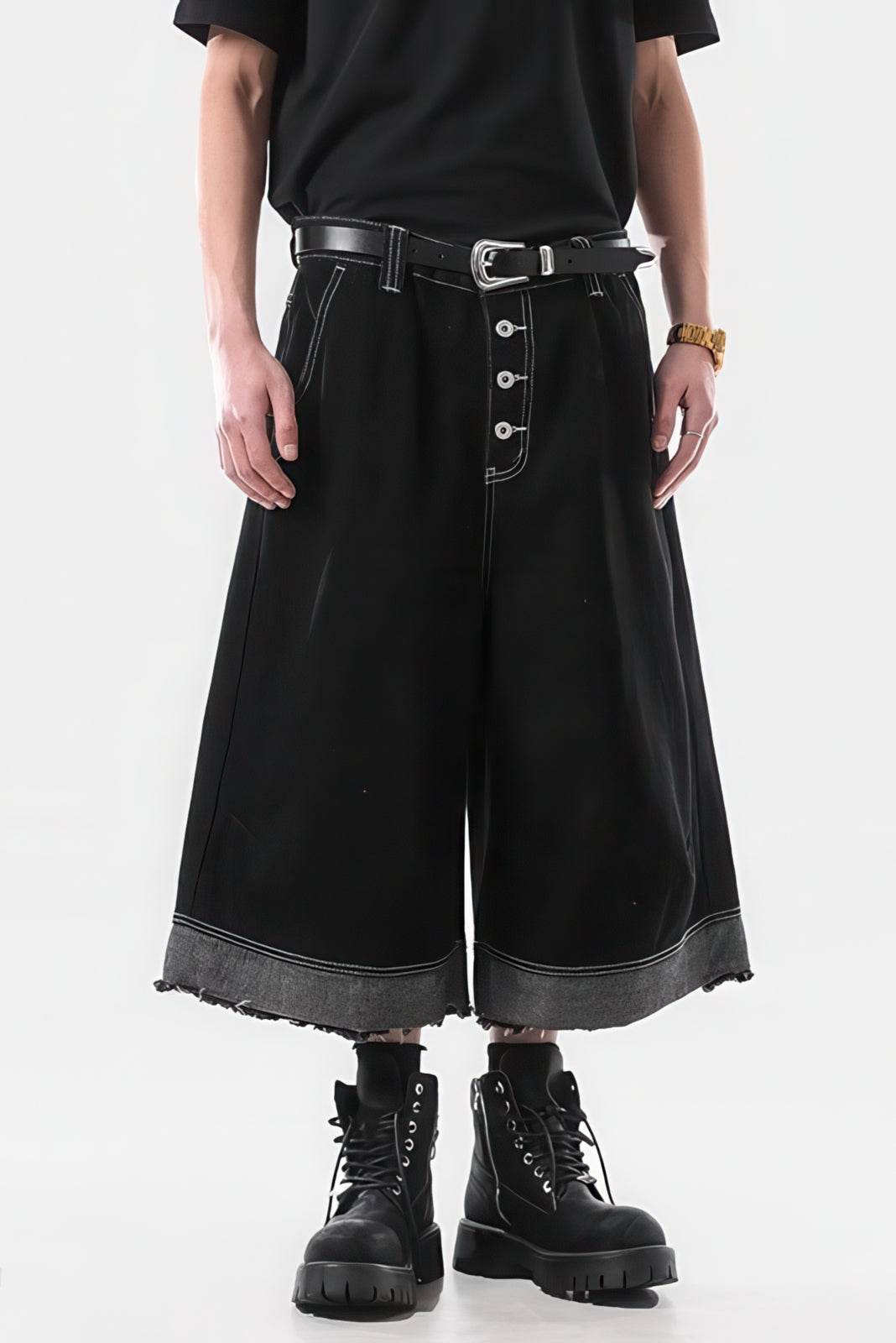 Button-Fly Cropped Jeans - Streetwear Washed Wide Leg Pants