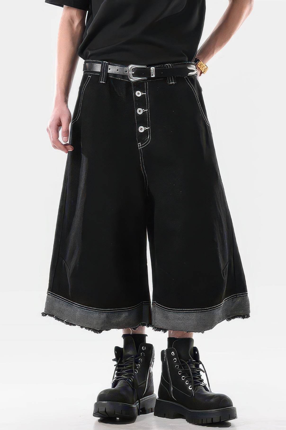 Button-Fly Cropped Jeans - Streetwear Washed Wide Leg Pants