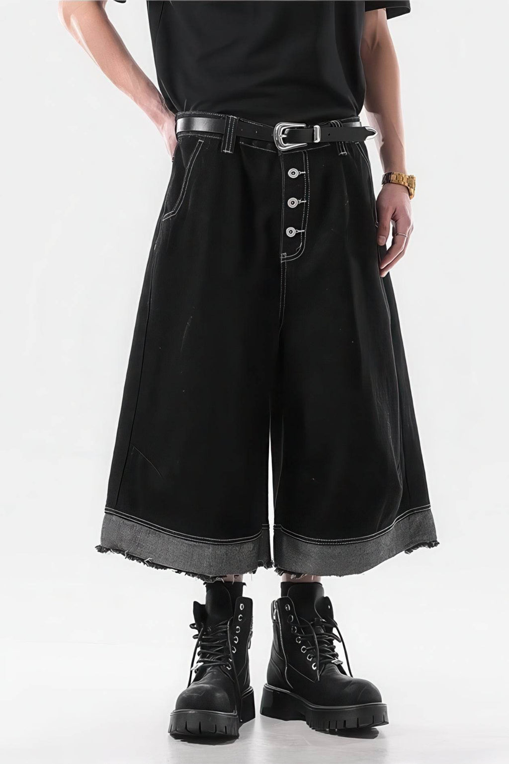 Button-Fly Cropped Jeans - Streetwear Washed Wide Leg Pants