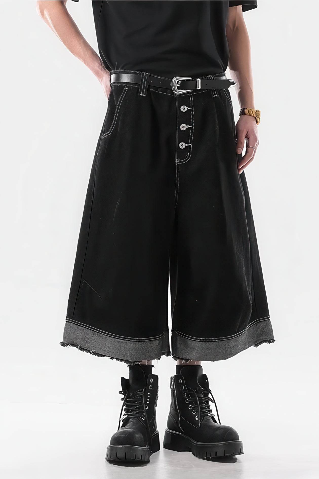 Button-Fly Cropped Jeans - Streetwear Washed Wide Leg Pants