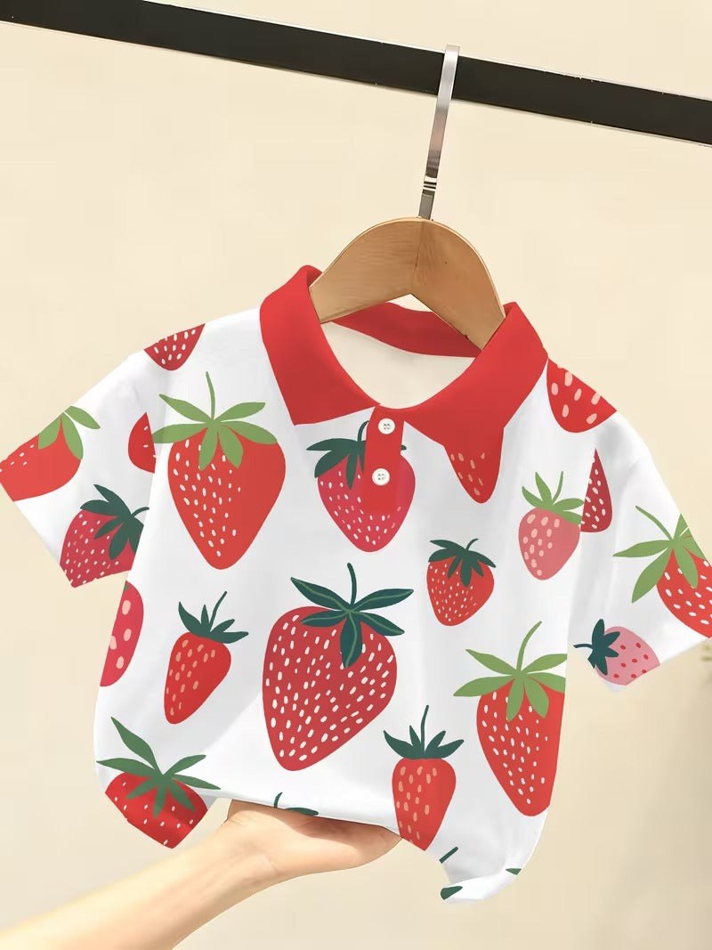 Boys’ Strawberry Polo Shirt – Sweet Southern Strawberry Print, Short Sleeve