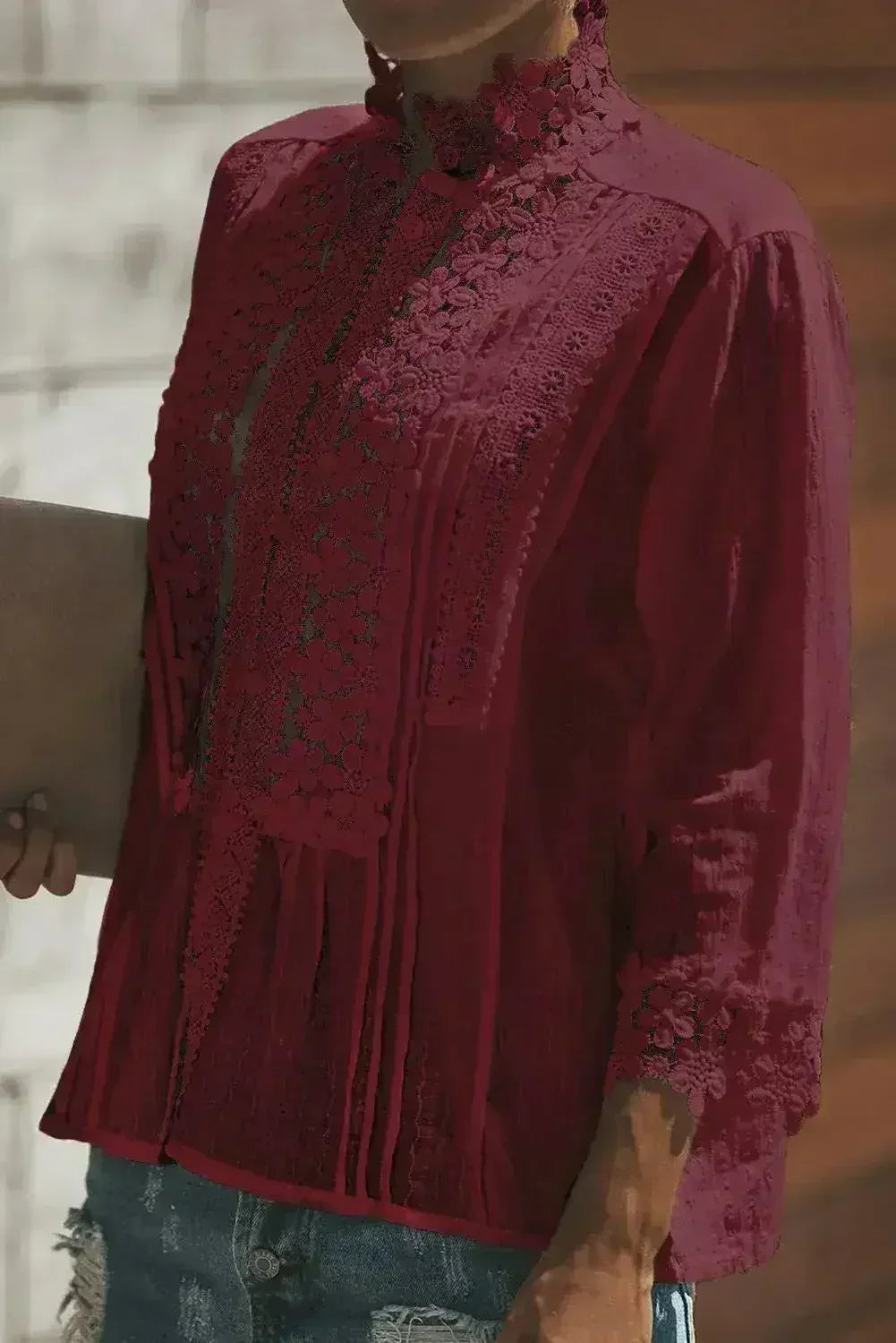 Burgundy Red Sweet Mary Crochet Lace Blouse | Femstylo