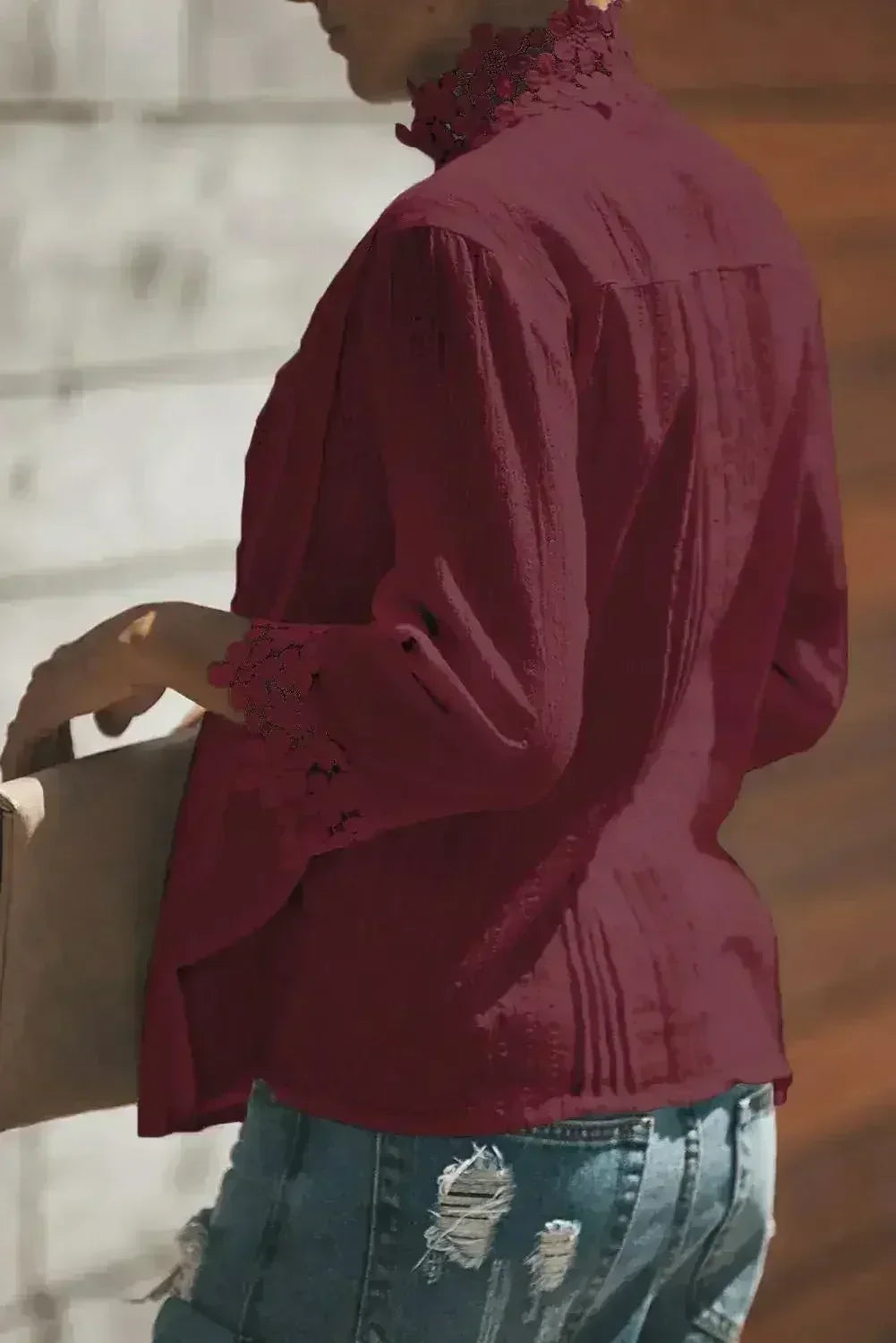 Burgundy Red Sweet Mary Crochet Lace Blouse | Femstylo
