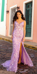 Nox Anabel C1458 Long Floral Sequin Corset Bodice Fitted Dress