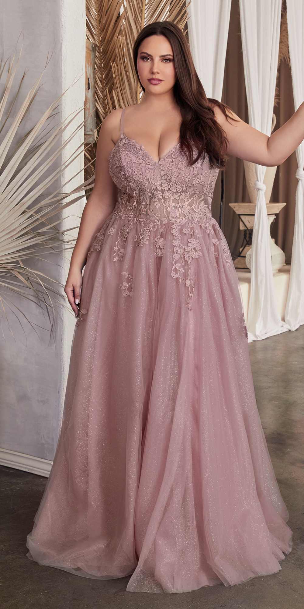 Ladivine C148 Long Strapless Lace and Tulle Glitter A-Line Ballgown
