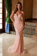 Nox Anabel C1599 Strapless Beaded Tulle Dress with Lace-Up Back