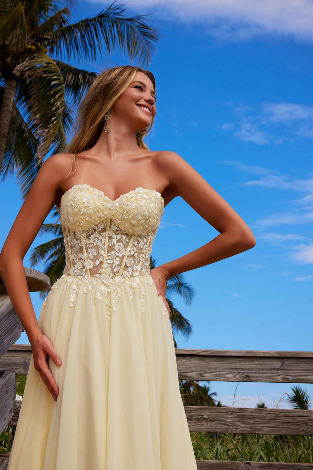 Nox Anabel C1617 Strapless Applique Corset with Chiffon Skirt Dress