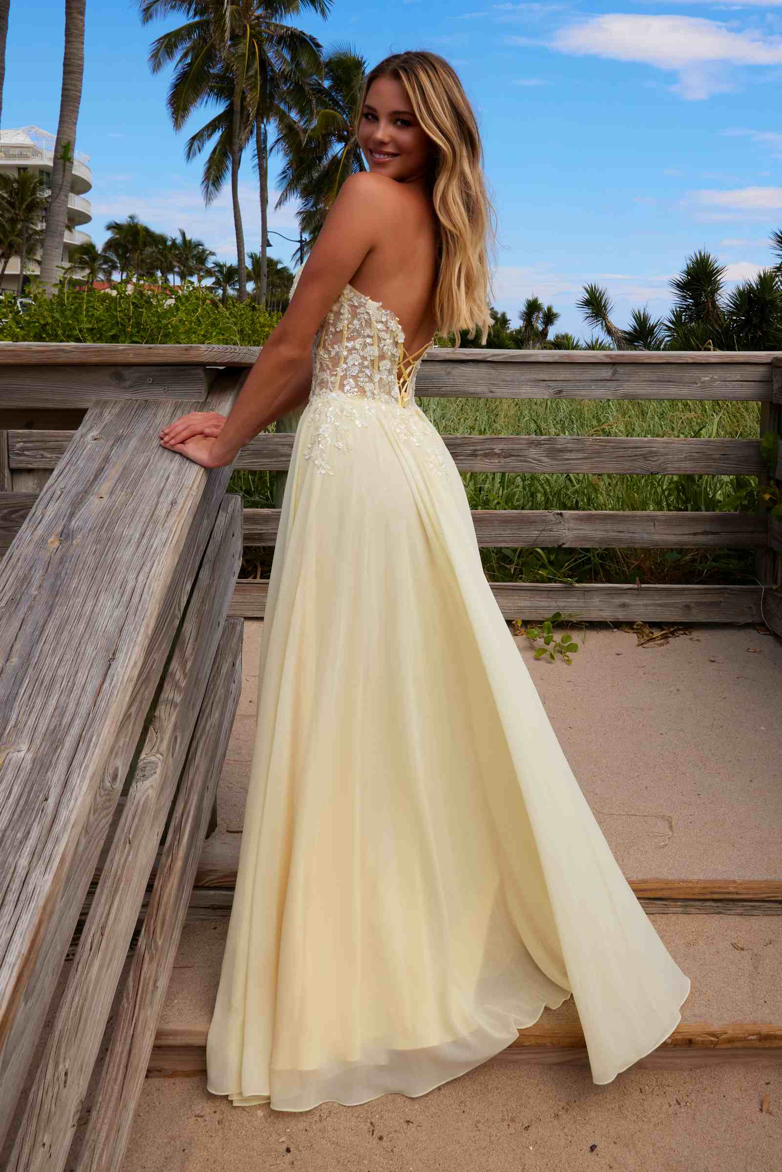 Nox Anabel C1617 Strapless Applique Corset with Chiffon Skirt Dress