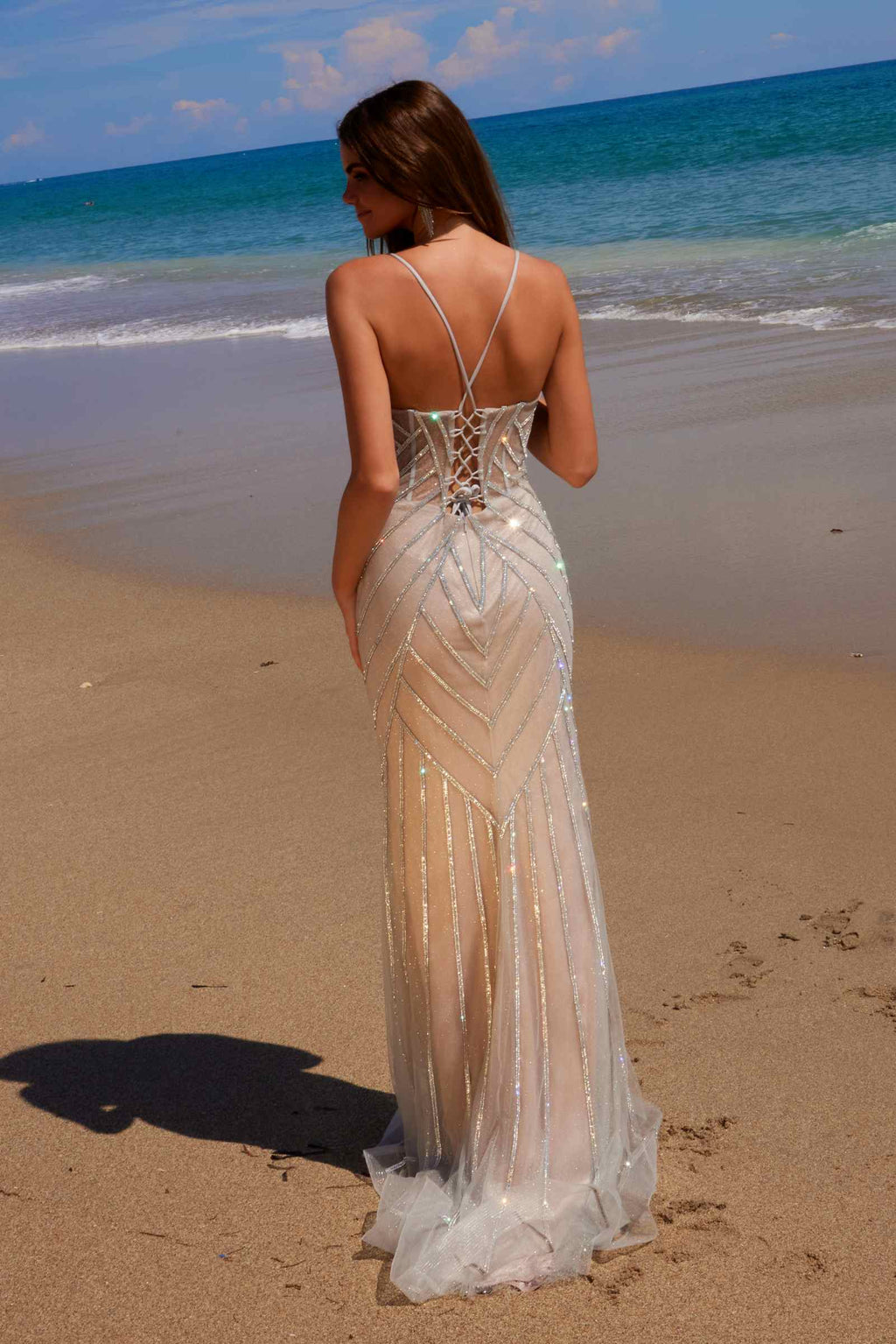 Nox Anabel C1632 Applique Tulle Gown Lace-Up Back Dress