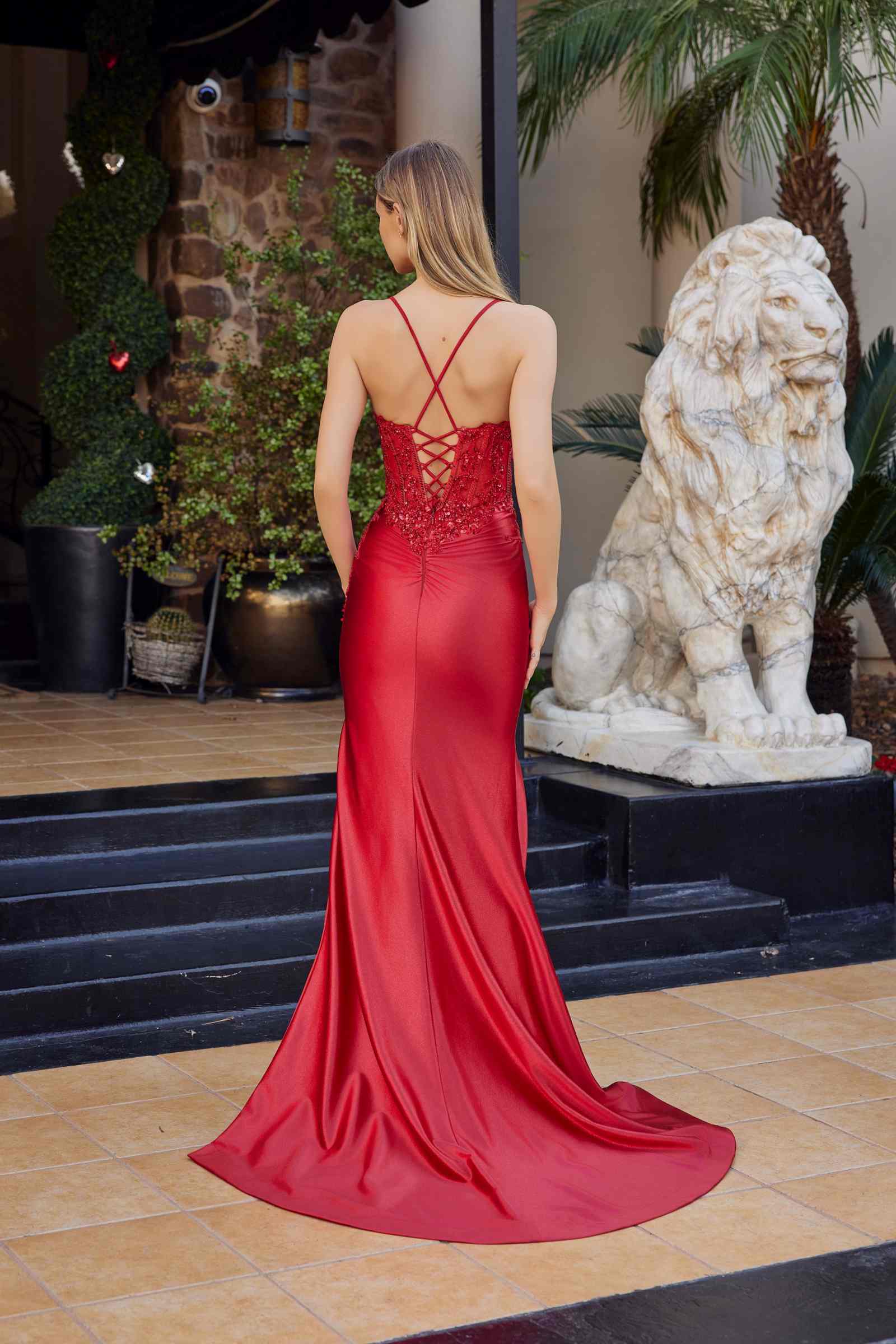 Nox Anabel C1841 Glitter Dusted Satin Sequined Embellishment Prom Gown