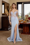 Nox Anabel C1845 Fitted Off Shoulder Embellished Shimmer Jersey Prom Gown