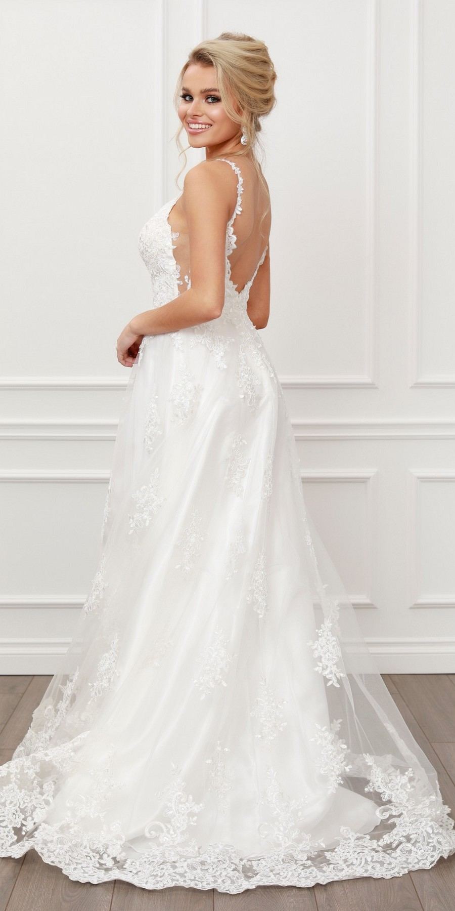 Nox Anabel C461 A-Line V-Neck Side Cutout Lace Strap Ball Gown