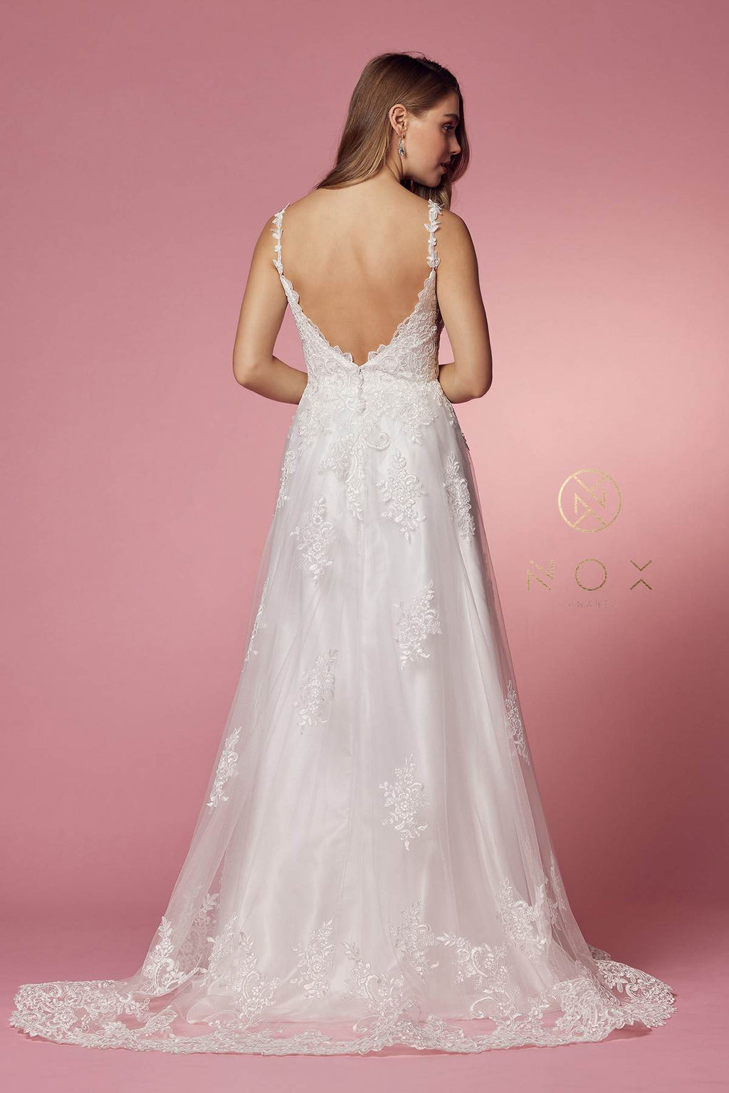 Nox Anabel C461 A-Line V-Neck Side Cutout Lace Strap Ball Gown