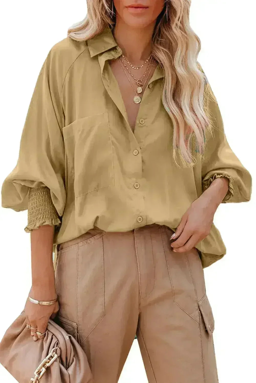 Spring And Autumn New Lapel Shirts Thin Mid Length Striped Casual Long