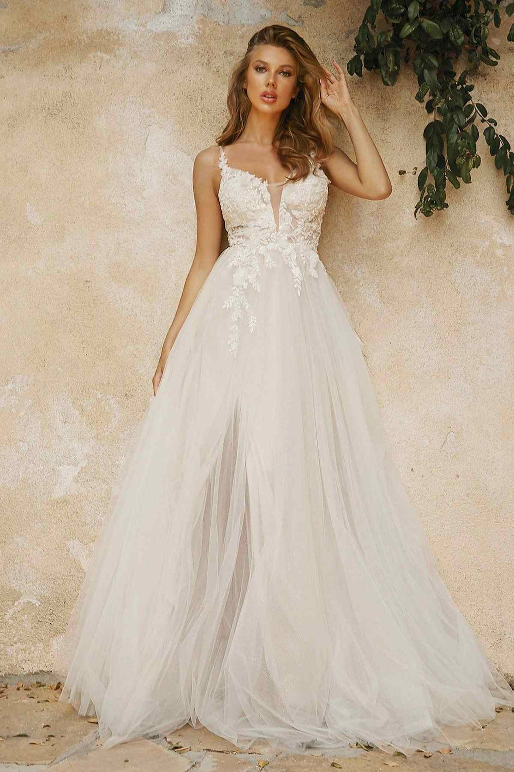Cinderella Divine CB072W Layered A-Line Tulle Bridal Gown Embroidered Bodice
