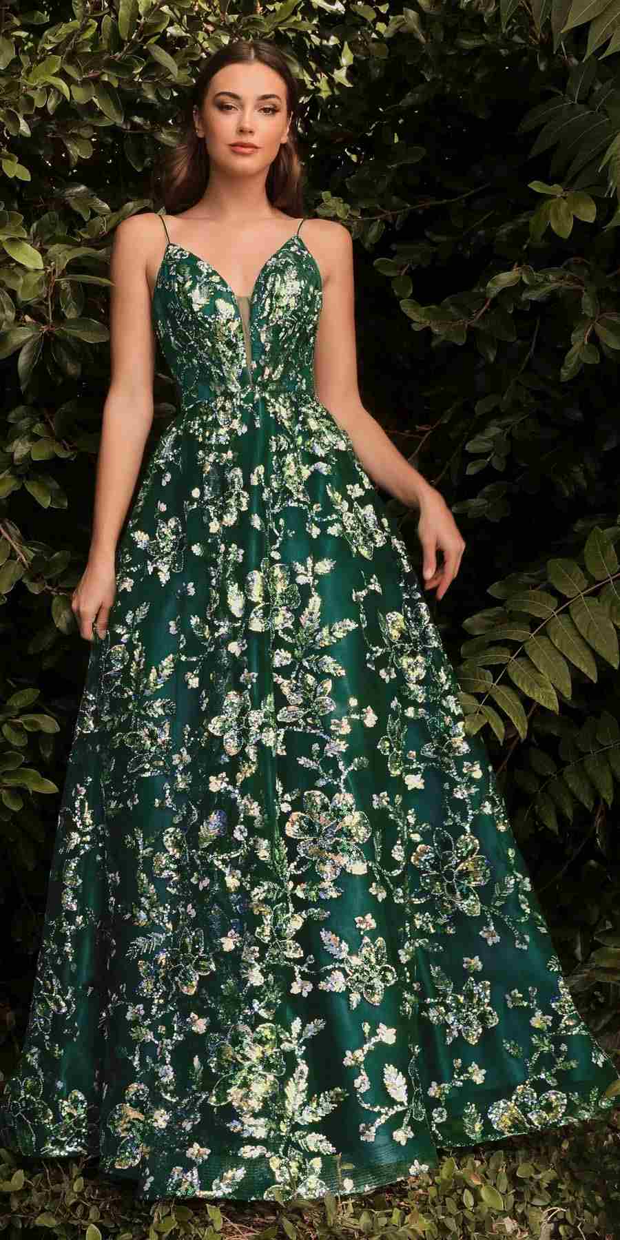 Cinderella Divine CB073 Floor Length Luminescent Floral Sequin Print Ball Gown